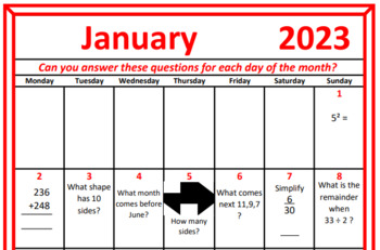 Preview of Monthly Math Calendar Creator - also built in different blank formats
