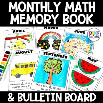 Preview of Monthly Math Memory Book and Bulletin Board | Kindergarten