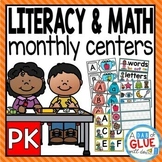 Monthly Math & Literacy Centers Bundle | Pre K ELA Centers