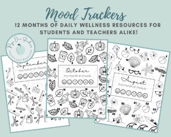 Preview of Monthly Mood Trackers - 12 Month Daily Wellness Resource for Students & Teachers