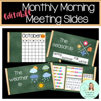 Preview of Monthly Morning Meeting Slides-Lower Grades {EDITABLE}
