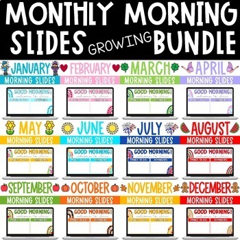 Preview of Monthly Morning Slides Editable Templates GROWING BUNDLE