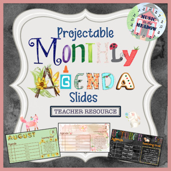 Preview of Monthly Music Class Editable Agenda Slides