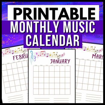 Preview of Monthly Music Classroom Calendar → PRINTABLE 12 Month Calendar [Themed Decor]