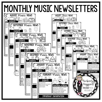 Preview of Monthly Music & General Classroom Newsletters