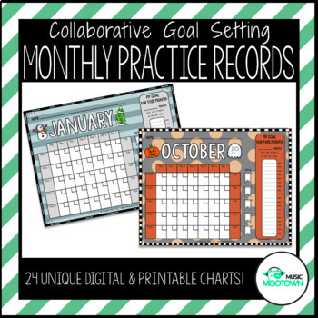 Preview of Monthly Music Practice Records - Flexible Printable and Digital Options!