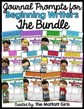 Preview of Monthly NO PREP Journal Prompts for Beginning Writers (Bundle) Valentine Winter