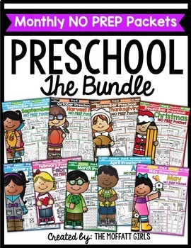 Preview of Preschool NO PREP Bundle, Alphabet, Phonics, Shapes, Numbers, Letters, Colors