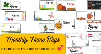 Preview of Year-Long....Monthly Name Tags for Desks or Lockers