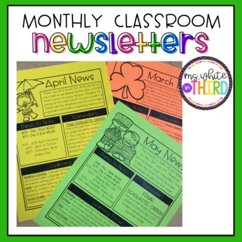 Monthly Newsletter Template (Editable) by Ms White in Third | TPT