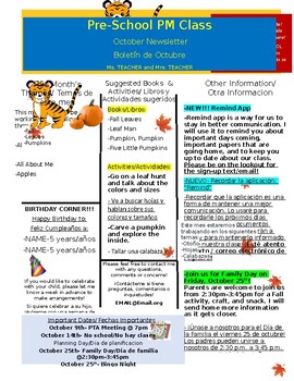 Preview of Monthly Newsletter Template -- English and Spanish