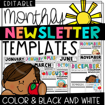 Monthly Newsletter Templates by Happy Days in First Grade | TpT