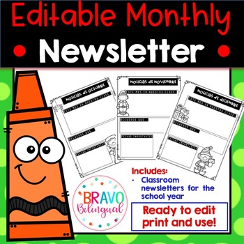 Preview of Monthly Newsletter Templates EDITABLE (Spanish)