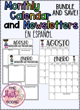 Preview of Monthly Newsletters & Calendars Digital & Print in SPANISH Bundle!