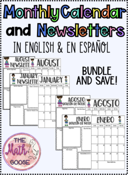 Preview of Monthly Newsletters & Calendars in English and Spanish BUNDLE!