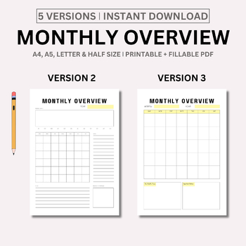 Preview of Monthly Overview Printable Landscape, Monthly Planner, Year At a Glance, Annual