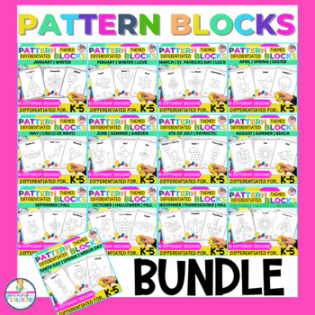 Preview of Monthly Pattern Blocks | Shapes Puzzles Year Long BUNDLE | 2D Shape Mats