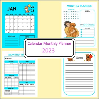 Preview of Monthly Planner 2023 Printable - Monthly Planner 2023 Dogs Theme