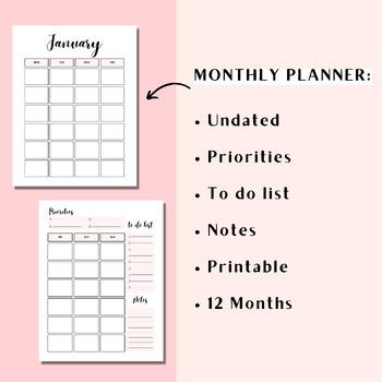 Monthly Planner Printable by Lily Cloud | TPT