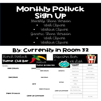Preview of Monthly Potluck Sign Up