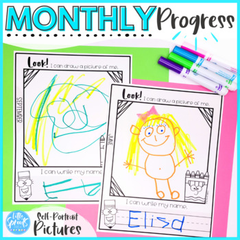 Preview of Monthly Progress Activity | Write Name & Draw Self-Portrait | Portfolio in PreK