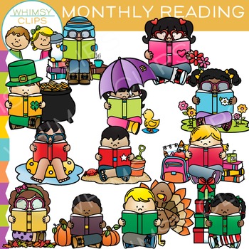 Preview of Monthly Reading Kids Clip Art