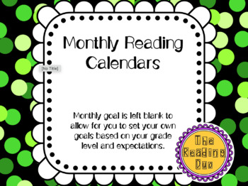 Preview of Monthly Reading Calendars 2021-2022