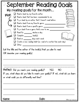 Monthly Reading Goal Worksheets by Growing Lifelong Learners | TpT