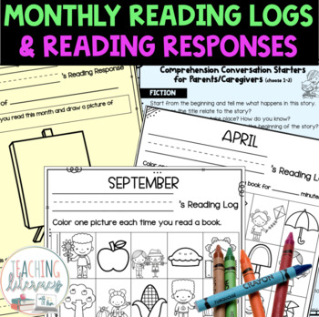 Preview of Monthly Reading Homework Logs | Pre-K | Kindergarten | 1st Grade