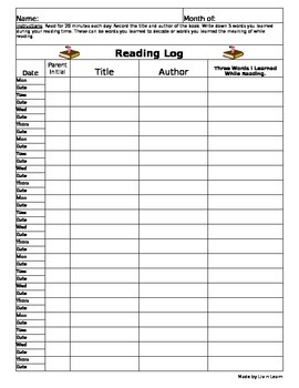 Preview of Reading Log (Monthly)
