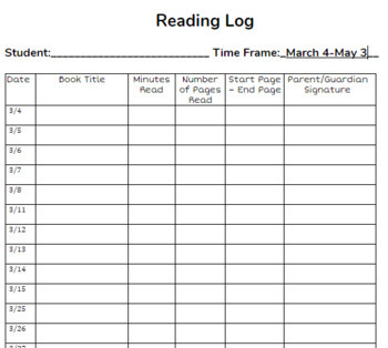 Monthly Reading Log by Caitlin McKay | Teachers Pay Teachers