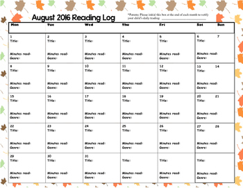 monthly reading log calendars 2016 2017 by ridgeways resources tpt