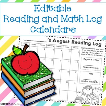 Preview of Monthly Reading Log and Math Practice Log Calendars: Editable