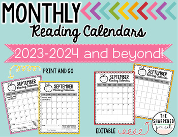 Preview of Monthly Reading Log Calendars {editable}