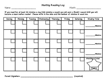 monthly reading log minutes by caitlin douglas tpt