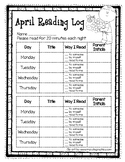 Monthly Reading Log Sheets