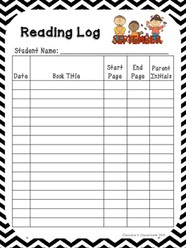 Monthly Reading Logs (Black & White Chevron) by Claudia's Classroom