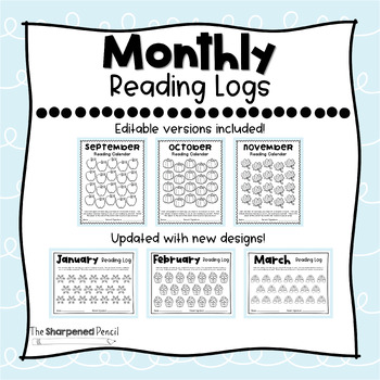 Preview of Monthly Reading Logs - EDITABLE!