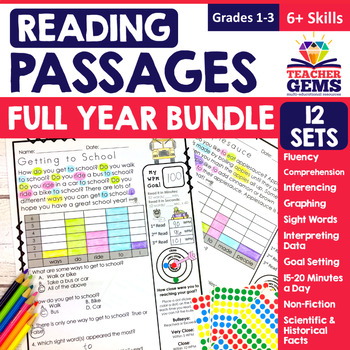 Preview of Monthly Reading Passages Bundle - Read & Graph, 6+ Skills