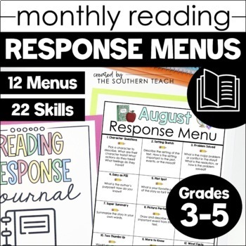 Preview of Reading Response Choice Boards for 3rd 4th and 5th grade - Monthly Reading Menus