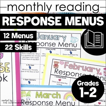 Preview of Reading Response Choice Boards for Grades 1 and 2 - Monthly Reading Menus