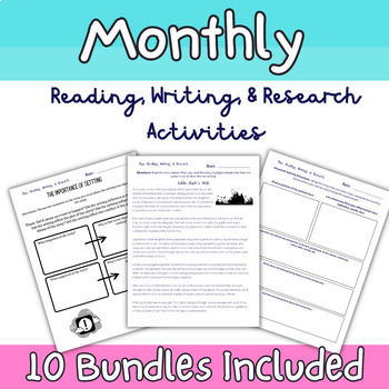 Preview of Monthly: Reading, Writing, and Research Activities-Year Long-5th, 6th, 7th Grade