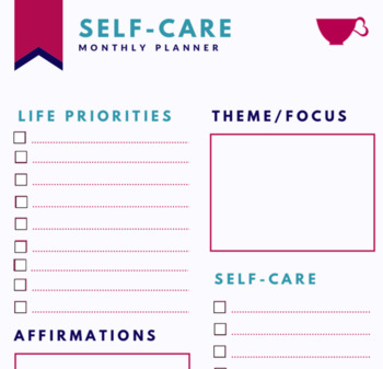 Monthly Self-Care Planner by Self-Care for Teachers | TPT