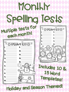 Monthly Spelling Tests Winter Templates - January FREEBIE | TPT