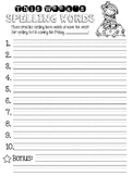Monthly Spelling Word List paper