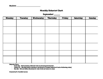 Monthly Student Behavior Chart Template by Danielle Garzon | TpT