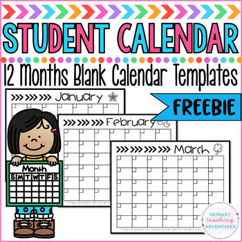 Preview of Monthly Student Calendar Blank Templates