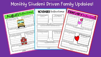 Preview of Monthly *Student Driven* Reflection/Family Updates (Editable & Print and Go!)