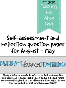 Monthly Student Self-Assessment by Purpose Driven Teaching | TpT