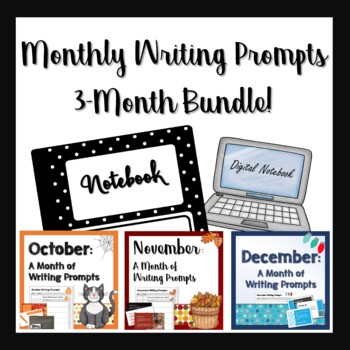 Preview of Monthly Thematic Writing Prompts - 3 Month Bundle - Digital & Distance Learning